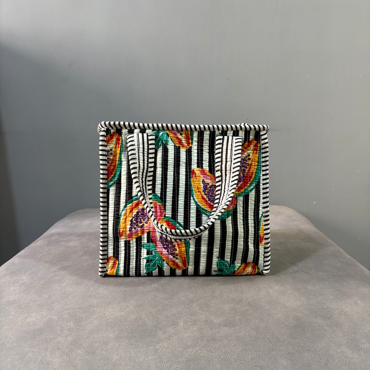 Coffee Stripes Quilted Cotton Lunch Bag