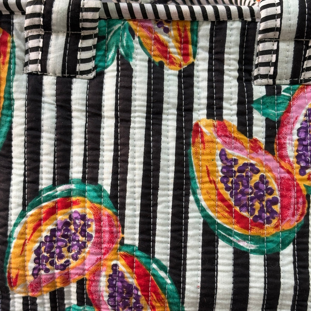 Coffee Stripes Quilted Cotton Lunch Bag