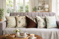 Tropical Pan Stripe Banana Leaf Pattern PrintedVelvet Cushion Cover Offwhite Green Set of 5 16 x 16 inch