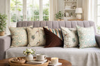Tropical Pan Stripe Banana Leaf Pattern PrintedVelvet Cushion Cover Offwhite Green Set of 5 16 x 16 inch