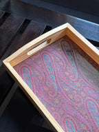 Handcrafted Traditional Festive Gul Ambi Brocade Upcycled Fabric Wooden Rectangular Tray – 14" x 8.5"