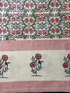 Gul Angan Vatika Jaipur - Hand Block - Printed - 100% Cotton -  Table Cover -6 Seater White-Pink 60" x 90"