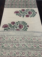 Gul Pankhudi Buti Jaipur - Hand Block - Printed - 100% Cotton -  Table Runner Cream-Pink 13" x 72"