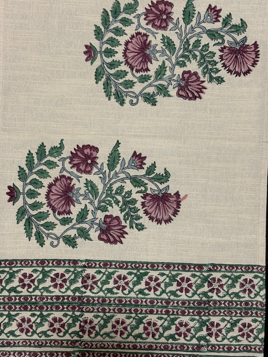 Gul Pankhudi Buti Jaipur - Hand Block - Printed - 100% Cotton -  Table Runner Cream-Pink 13" x 72"
