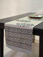 Gul Pankhudi Buti Jaipur - Hand Block - Printed - 100% Cotton -  Table Runner Cream-Pink 13" x 72"