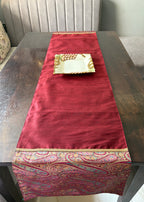 Gul Ambi Brocade Traditional Festive Maroon Table Runner 14"x60"
