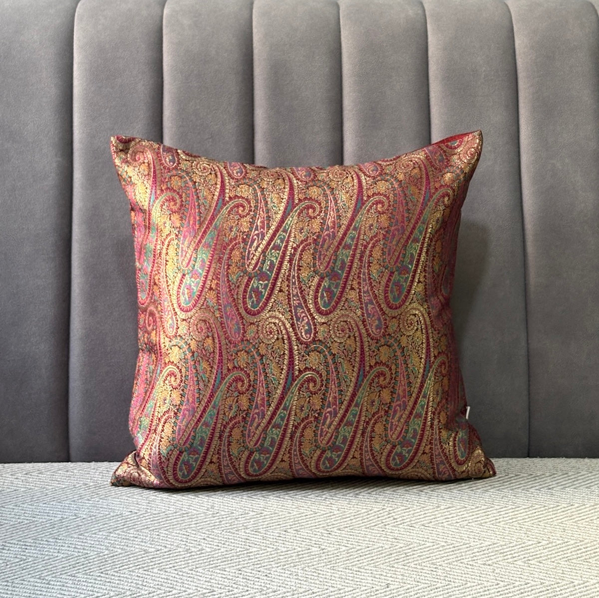 Gul Ambi- Maroon Banarasi Brocade- Cushion Cover Set of 2- 16"x16"