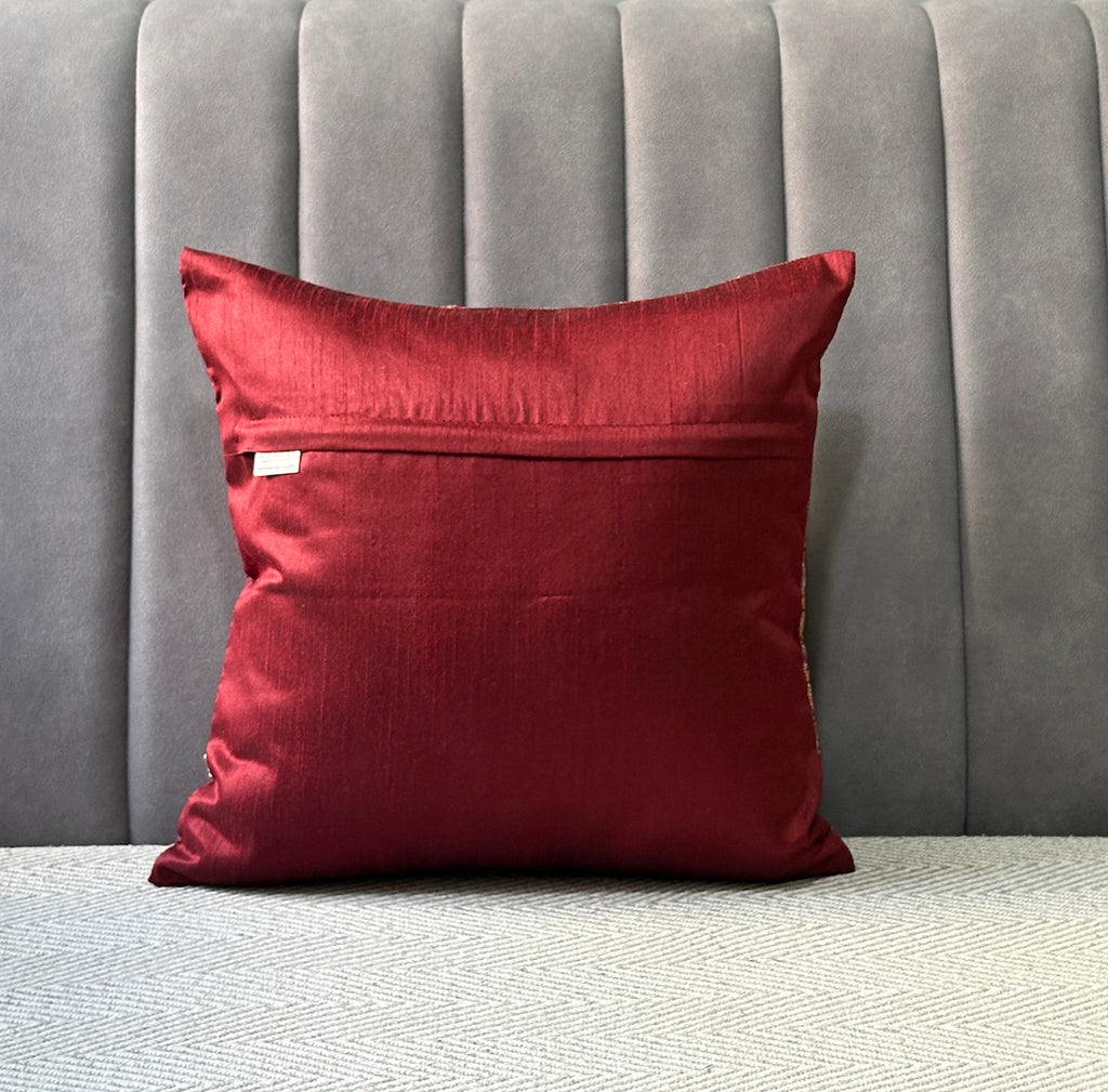 Gul Ambi- Maroon Banarasi Brocade- Cushion Cover Set of 2- 16"x16"