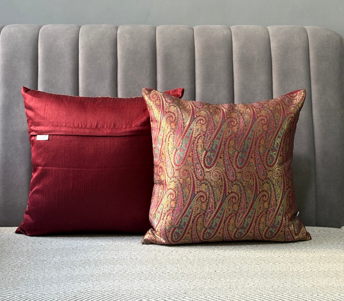 Gul Ambi- Maroon Banarasi Brocade- Cushion Cover Set of 2- 16"x16"