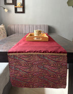 Gul Ambi Brocade Traditional Festive Maroon Table Runner 14"x60"