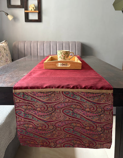 Gul Ambi Brocade Traditional Festive Maroon Table Runner 14"x60"