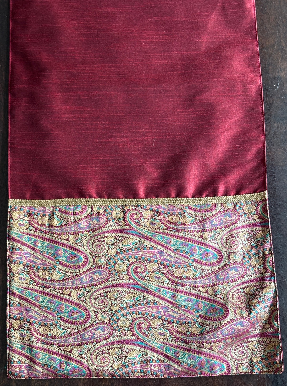 Gul Ambi Brocade Traditional Festive Maroon Table Runner 14"x60"
