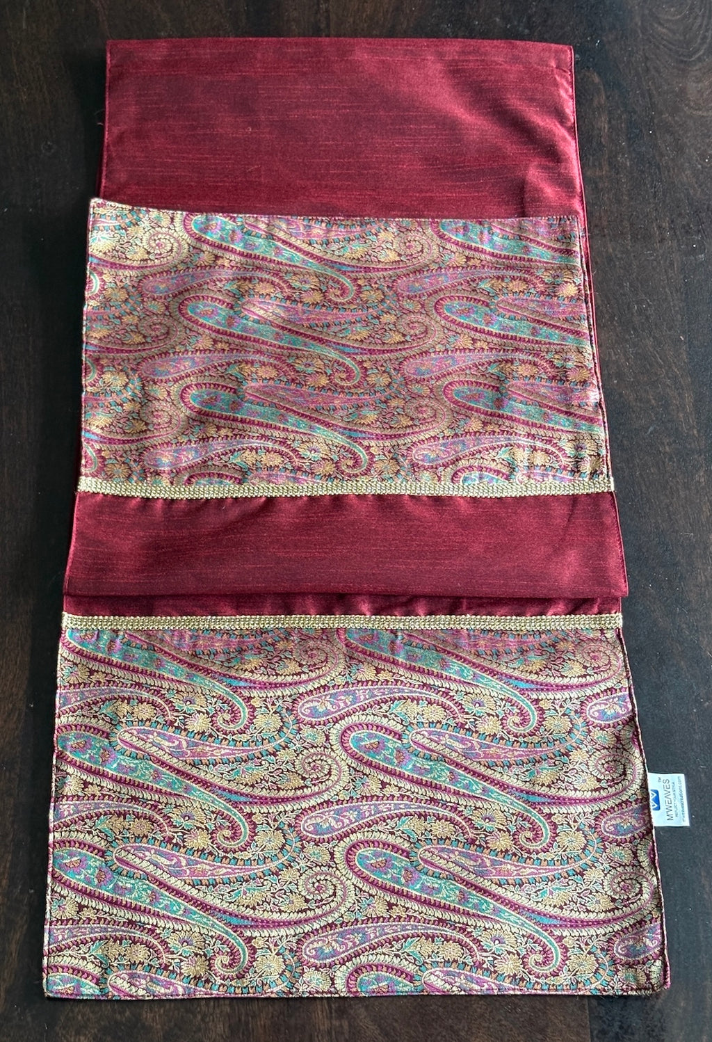 Gul Ambi Brocade Traditional Festive Maroon Table Runner 14"x60"