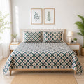 Gulpari Jaipur-Block Printed- 100% Cotton -  Bed Cover-Quilt-King Size Cream-Green 100" x 108"