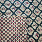 Gulpari Jaipur-Block Printed- 100% Cotton -  Bed Cover-Quilt-King Size Cream-Green 100" x 108"