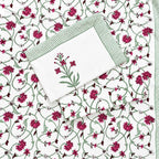 Hand block printed white pink jaal vine floral cotton king size bed sheet folded 108x108 inch