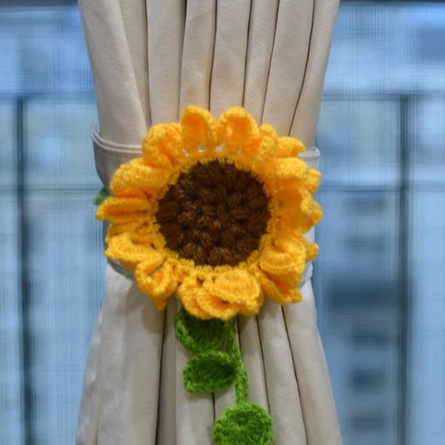 Hand Crafted Crochet Curtain Tiebacks Sunflower Yellow
