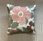 Handcrafted Decorative Blush Bloom  Multicolour Polycotton Embroidered Cushion Cover 16"x16"