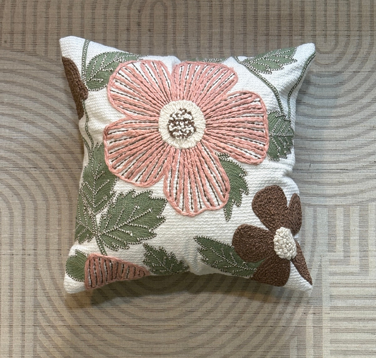 Handcrafted Decorative Blush Bloom  Multicolour Polycotton Embroidered Cushion Cover 16"x16"