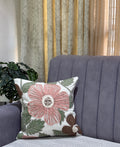 Handcrafted Decorative Blush Bloom  Multicolour Polycotton Embroidered Cushion Cover 16"x16"