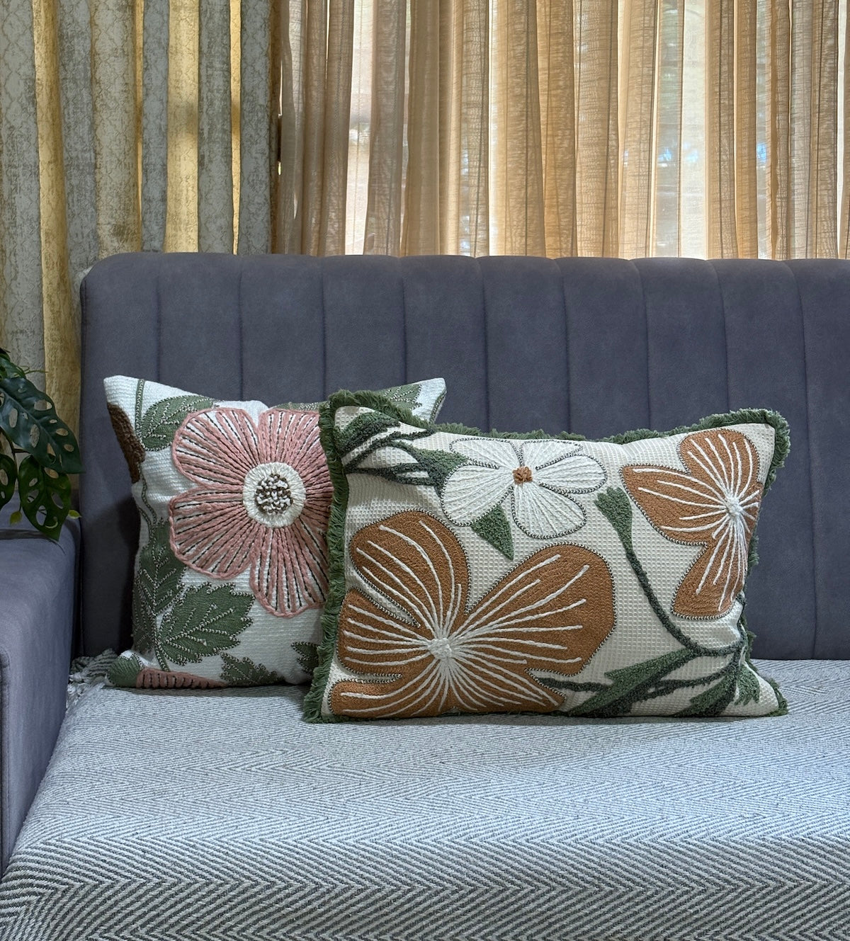 Handcrafted Decorative Blush Bloom  Multicolour Polycotton Embroidered Cushion Cover 16"x16"