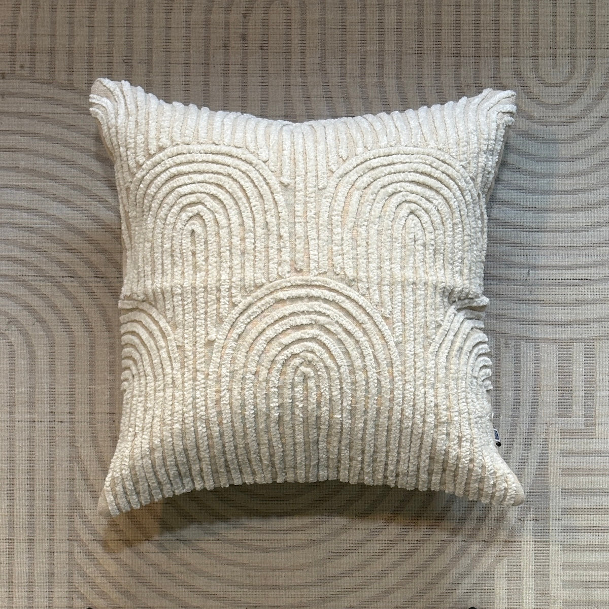 Handcrafted Designer Sandstone Arches  Offwhite Polycotton Embroidered Cushion Cover 16"x16"