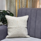 Handcrafted Designer Sandstone Arches  Offwhite Polycotton Embroidered Cushion Cover 16"x16"
