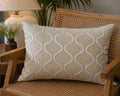 Handcrafted Decorative Embroidered Cream Polycotton Lumbar Cushion Cover with filler 14 x 20 inch