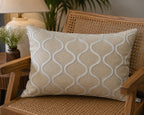 Handcrafted Decorative Embroidered Cream Polycotton Lumbar Cushion Cover with filler 14 x 20 inch