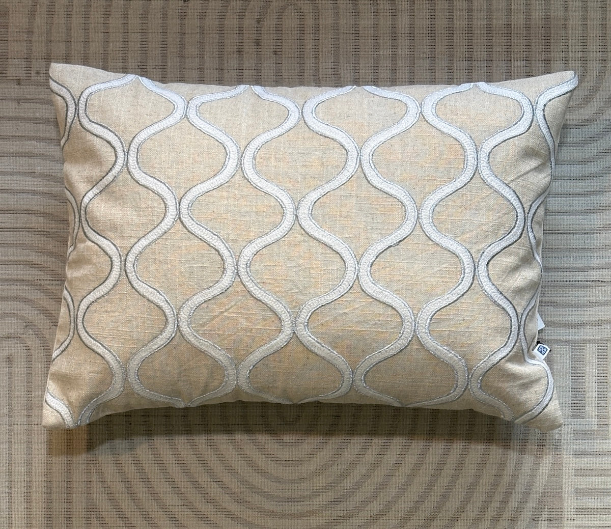 Handcrafted Decorative Embroidered Cream Polycotton Lumbar Cushion Cover with filler 14 x 20 inch