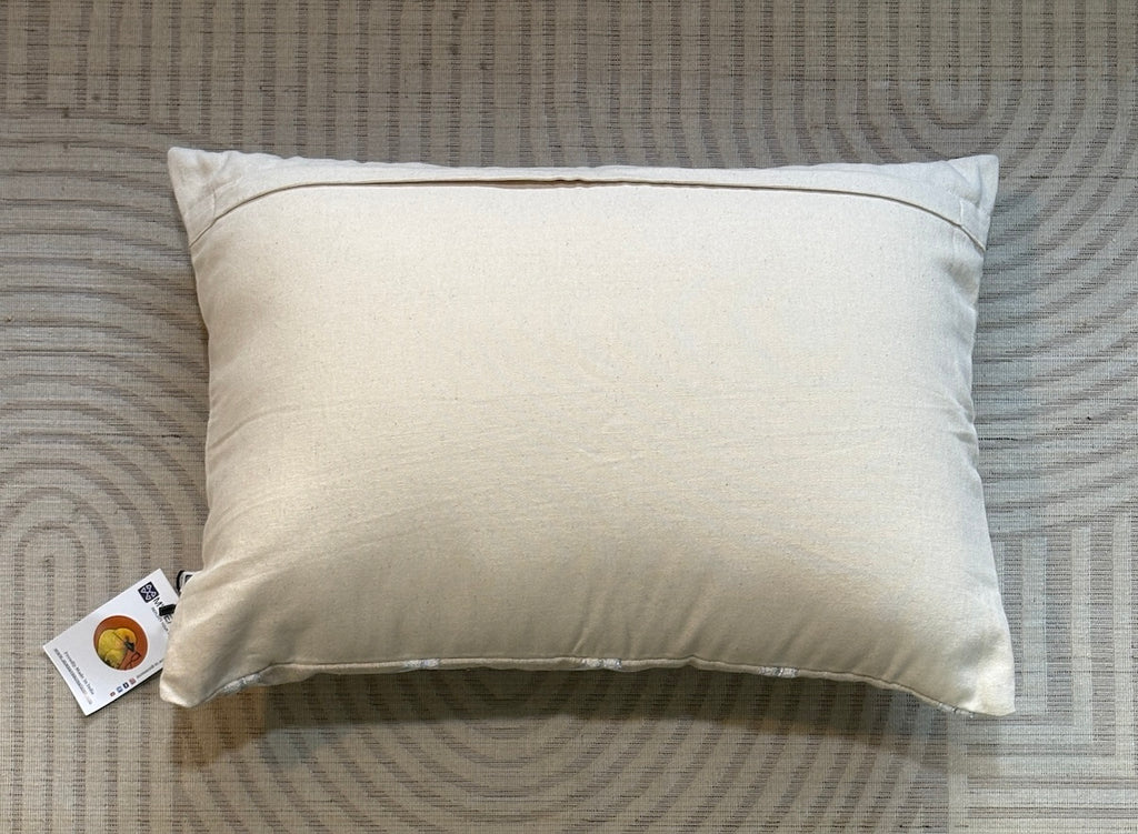 Handcrafted Decorative Embroidered Cream Polycotton Lumbar Cushion Cover with filler 14 x 20 inch