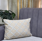 Handcrafted Decorative Embroidered Cream Polycotton Lumbar Cushion Cover with filler 14 x 20 inch