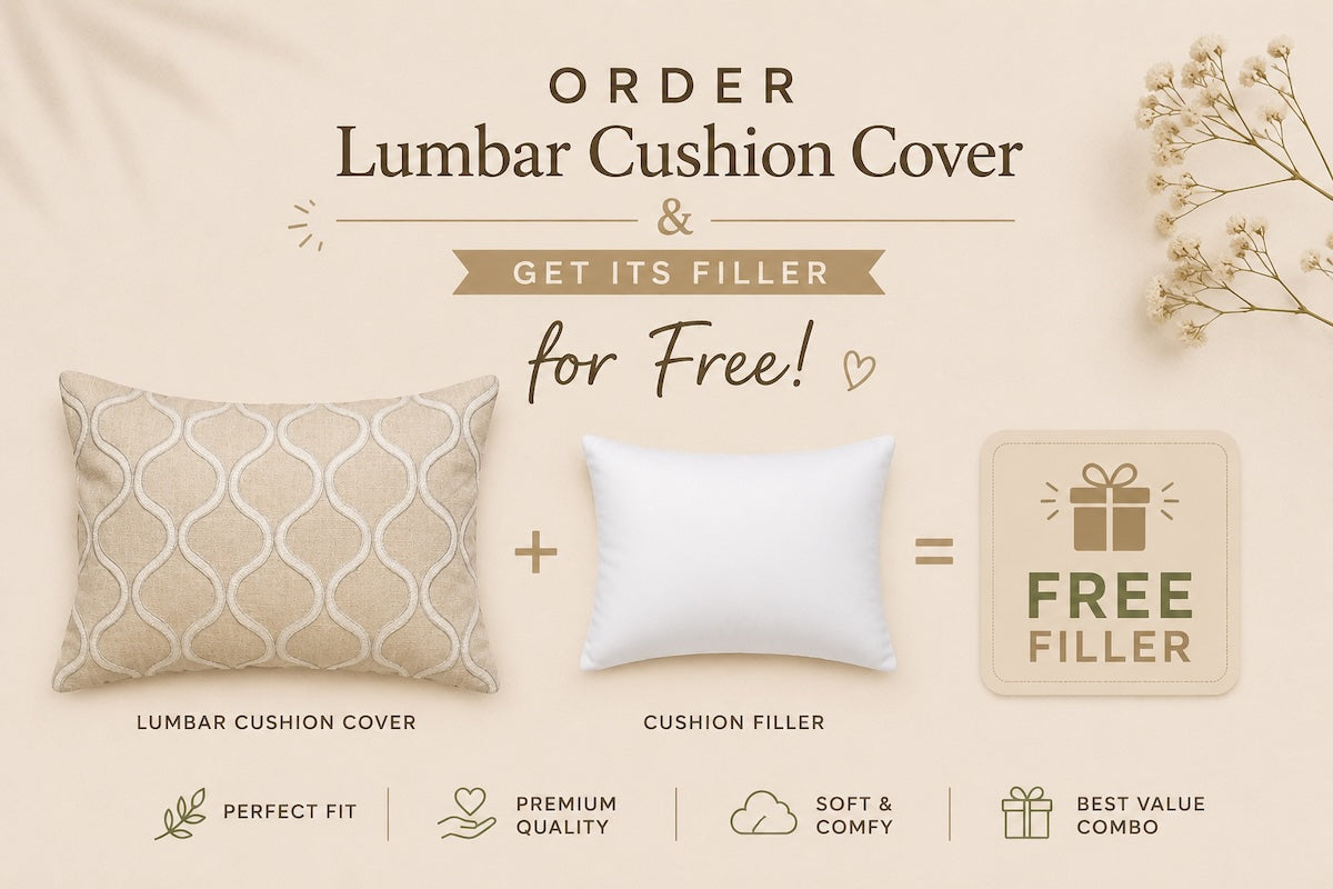 Handcrafted Decorative Embroidered Cream Polycotton Lumbar Cushion Cover with filler 14 x 20 inch
