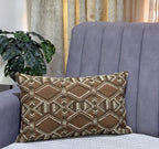 Handcrafted Decorative Embroidered Brown Polycotton Lumbar Cushion Cover with filler 12 x 20 inch