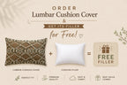 Handcrafted Decorative Embroidered Brown Polycotton Lumbar Cushion Cover with filler 12 x 20 inch