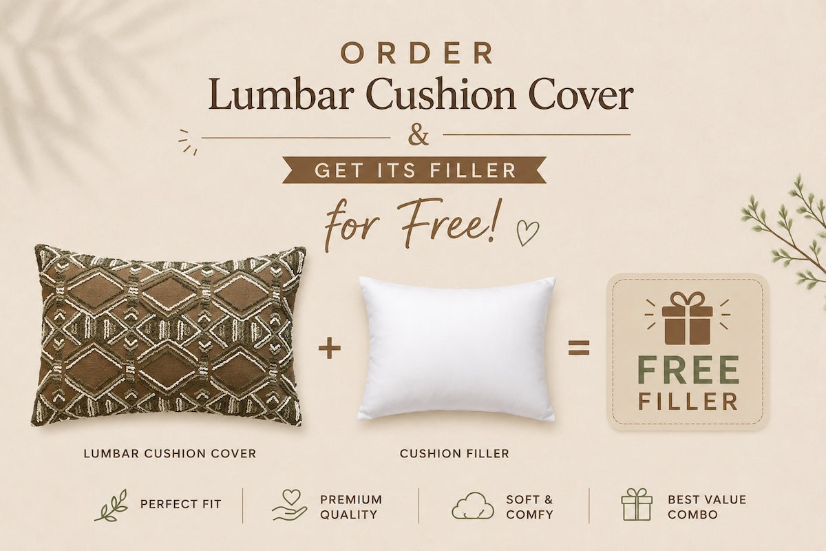 Handcrafted Decorative Embroidered Brown Polycotton Lumbar Cushion Cover with filler 12 x 20 inch