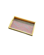 Handcrafted Traditional Festive Gul Ambi Brocade Upcycled Fabric Wooden Rectangular Tray – 14" x 8.5"