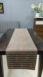 Handloom Cotton Table Runner 14” x 72” | Brown Table Runner with Pink Loop Detailing