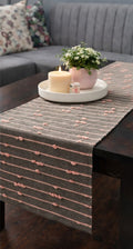 Handloom Cotton Table Runner 14” x 72” | Brown Table Runner with Pink Loop Detailing