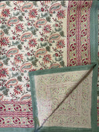 Hari Madhuban Jaal Jaipur - Hand Block - Printed - 100% Cotton -  Table Cover -6 Seater White-Sea Green 60" x 90"