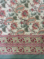 Hari Madhuban Jaal Jaipur - Hand Block - Printed - 100% Cotton -  Table Cover -6 Seater White-Sea Green 60" x 90"