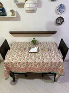Hari Madhuban Jaal Jaipur - Hand Block - Printed - 100% Cotton -  Table Cover -6 Seater White-Sea Green 60" x 90"