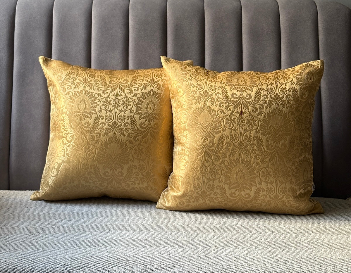 Heirloom Zari  Cream Banarasi Brocade- Cushion Cover Set of 2- 16"x16"