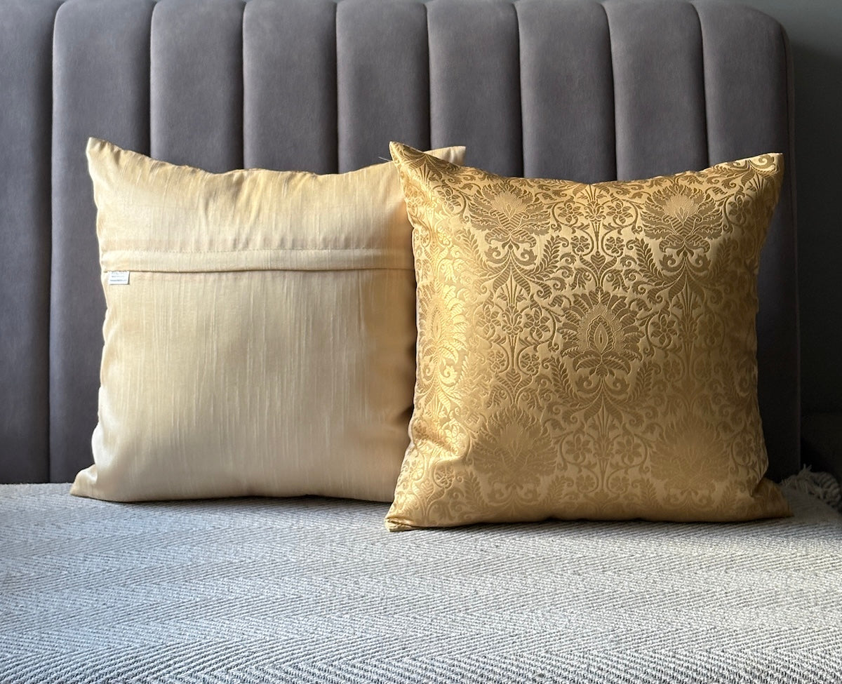 Heirloom Zari  Cream Banarasi Brocade- Cushion Cover Set of 2- 16"x16"