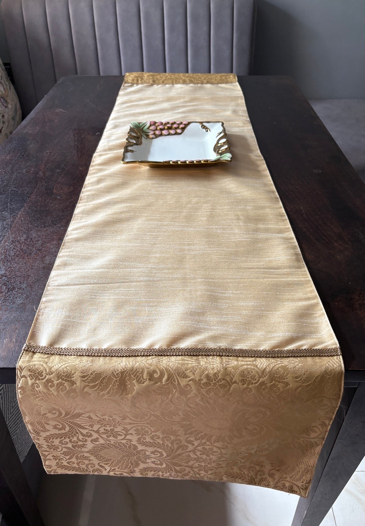 Heirloom Zari Brocade Traditional Festive Cream Table Runner 14"x60"