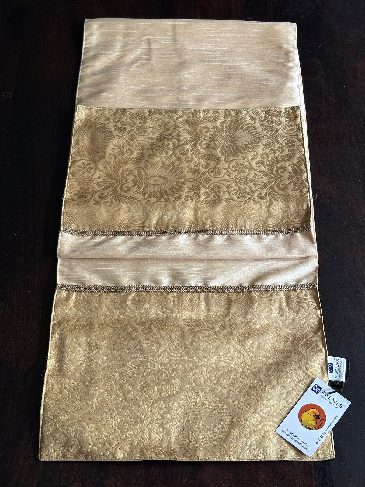 Heirloom Zari Brocade Traditional Festive Cream Table Runner 14"x60"