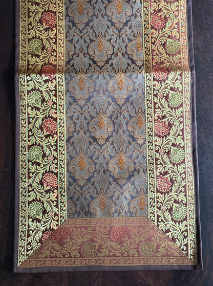 Heritage Banarasi Motif Traditional Festive Coffee Brown Table Runner 14"x60"