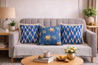 Heritage Ikat Elephant Printed Boho Cotton Cushion Cover Blue Set of 3 16 x 16 inch