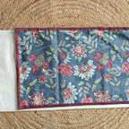 Decorative Floral Blossom Printed Denim Blue Velvet Table Runner 6 Seater Size 14" x 72"