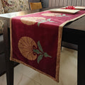 Decorative Blossom Print Maroon Velvet Table Runner 6 Seater Size 14" x 72"